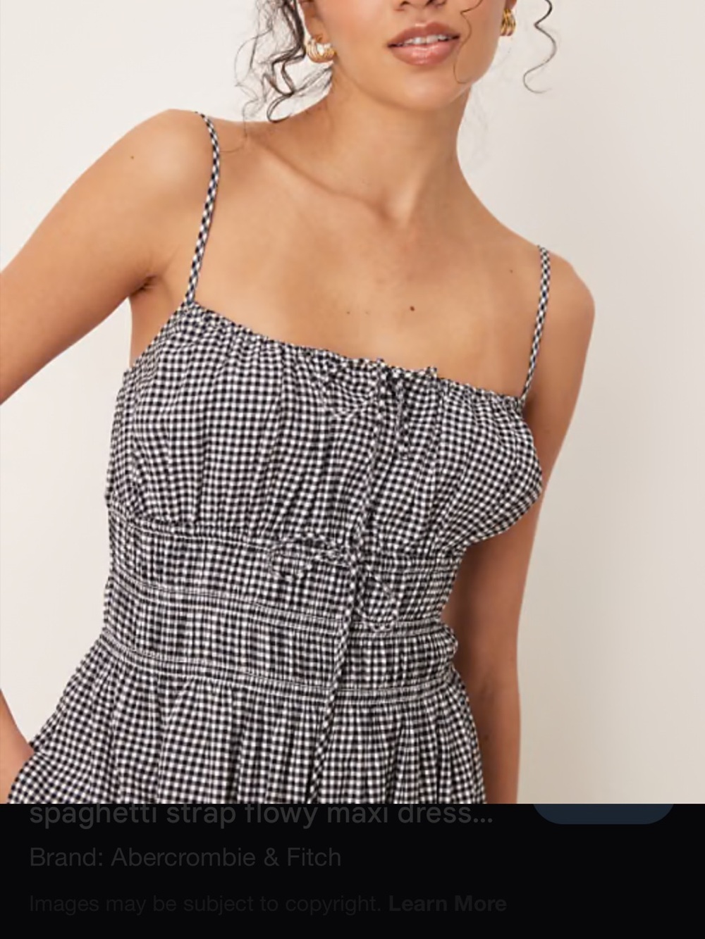 Abercrombie Smocked Gingham Maxi Dress in Black and White - Picture 2 of 4